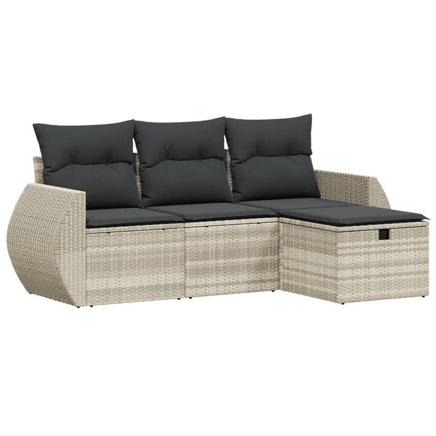 4-delige Loungeset met kussens poly rattan lichtgrijs