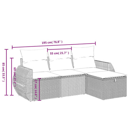4-delige Loungeset met kussens poly rattan lichtgrijs