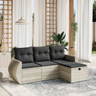 4-delige Loungeset met kussens poly rattan lichtgrijs