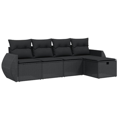 5-Delige Loungeset Met Kussens Poly Rattan Zwart