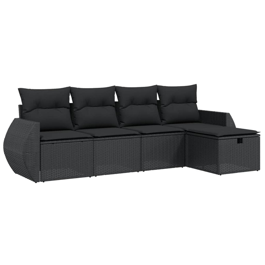 5-Delige Loungeset Met Kussens Poly Rattan Zwart