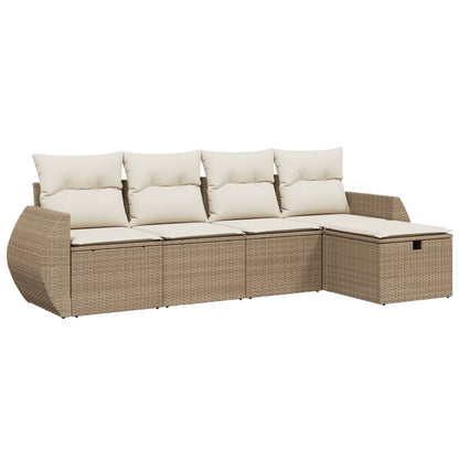 5-delige Loungeset met kussens poly rattan beige