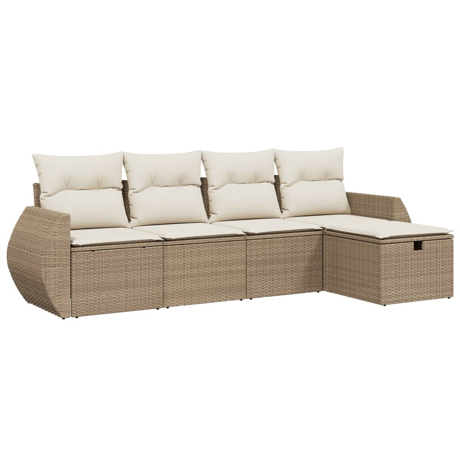 5-delige Loungeset met kussens poly rattan beige