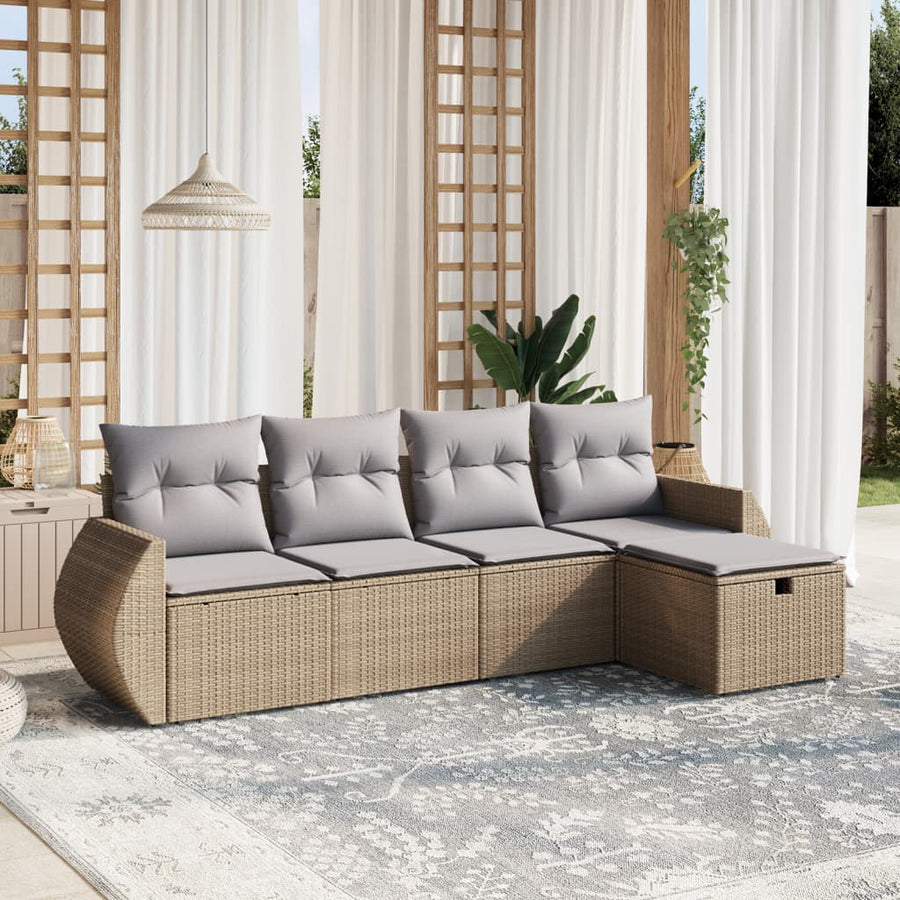 5-Delige Loungeset Met Kussens Poly Rattan Gemengd Beige