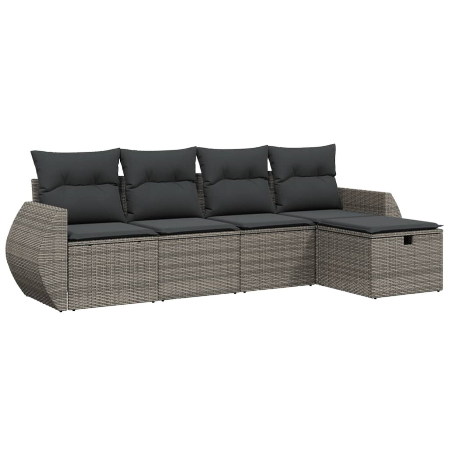 5-Delige Loungeset Met Kussens Poly Rattan Grijs