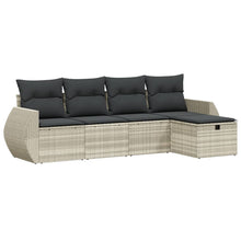 5-delige Loungeset met kussens poly rattan lichtgrijs