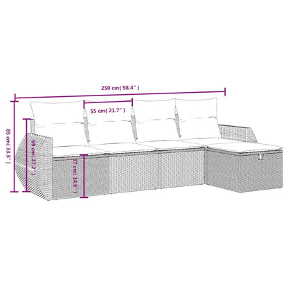 5-delige Loungeset met kussens poly rattan lichtgrijs