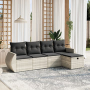 Loungeset 5-delig poly rattan lichtgrijs