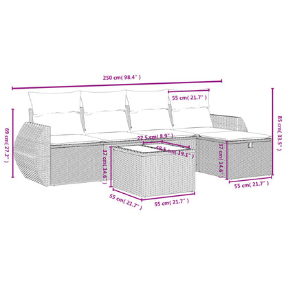 6-delige Loungeset met kussens poly rattan beige