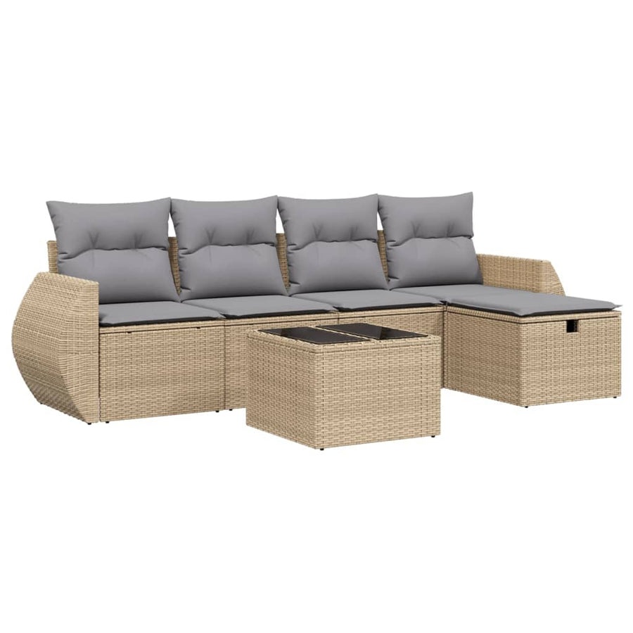 6-Delige Loungeset Met Kussens Poly Rattan Gemengd Beige