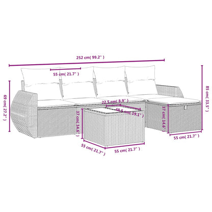 6-Delige Loungeset Met Kussens Poly Rattan Gemengd Beige