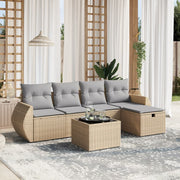 Loungeset 6-delig poly rattan gemengd beige