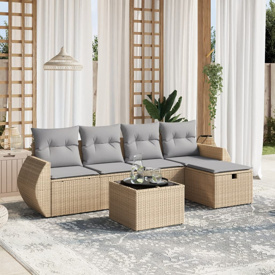 6-Delige Loungeset Met Kussens Poly Rattan Gemengd Beige