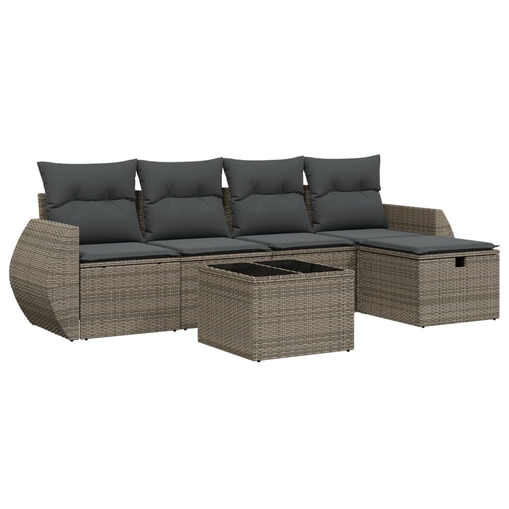 6-Delige Loungeset Met Kussens Poly Rattan Grijs