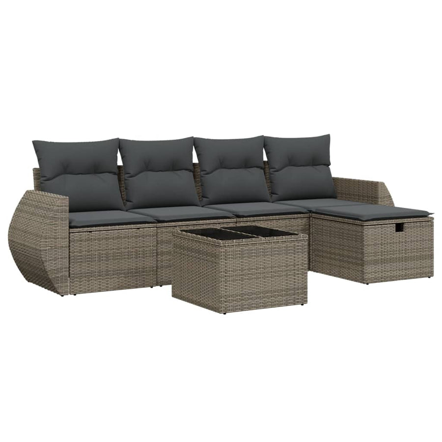 6-Delige Loungeset Met Kussens Poly Rattan Grijs