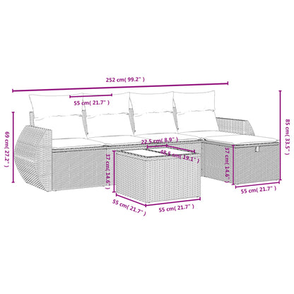 6-Delige Loungeset Met Kussens Poly Rattan Grijs