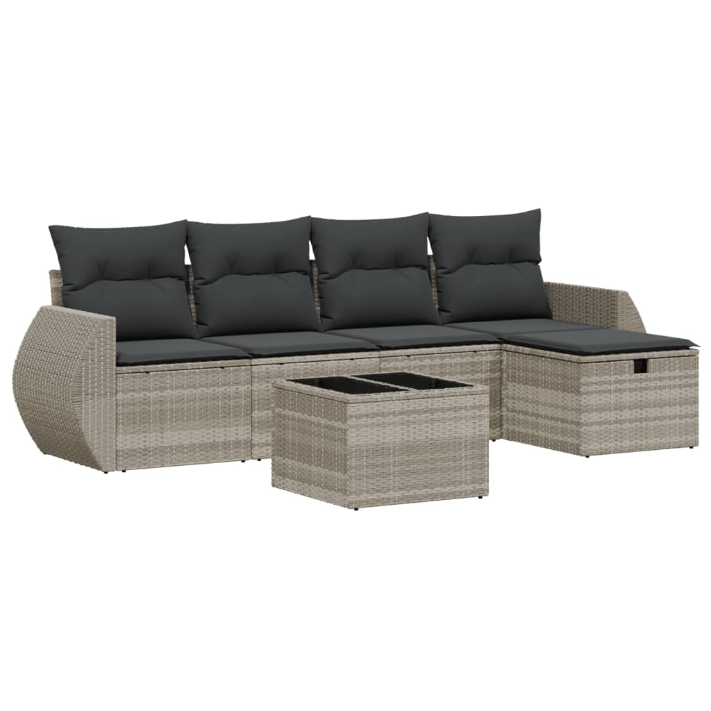 6-delige Loungeset met kussens poly rattan lichtgrijs