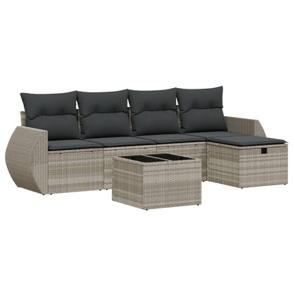 6-delige Loungeset met kussens poly rattan lichtgrijs
