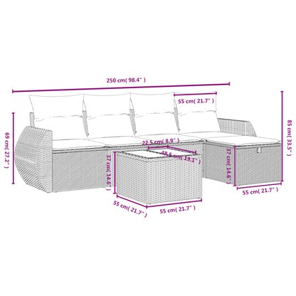 6-delige Loungeset met kussens poly rattan lichtgrijs
