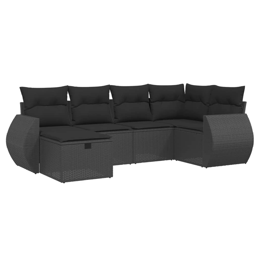 6-Delige Loungeset Met Kussens Poly Rattan Zwart