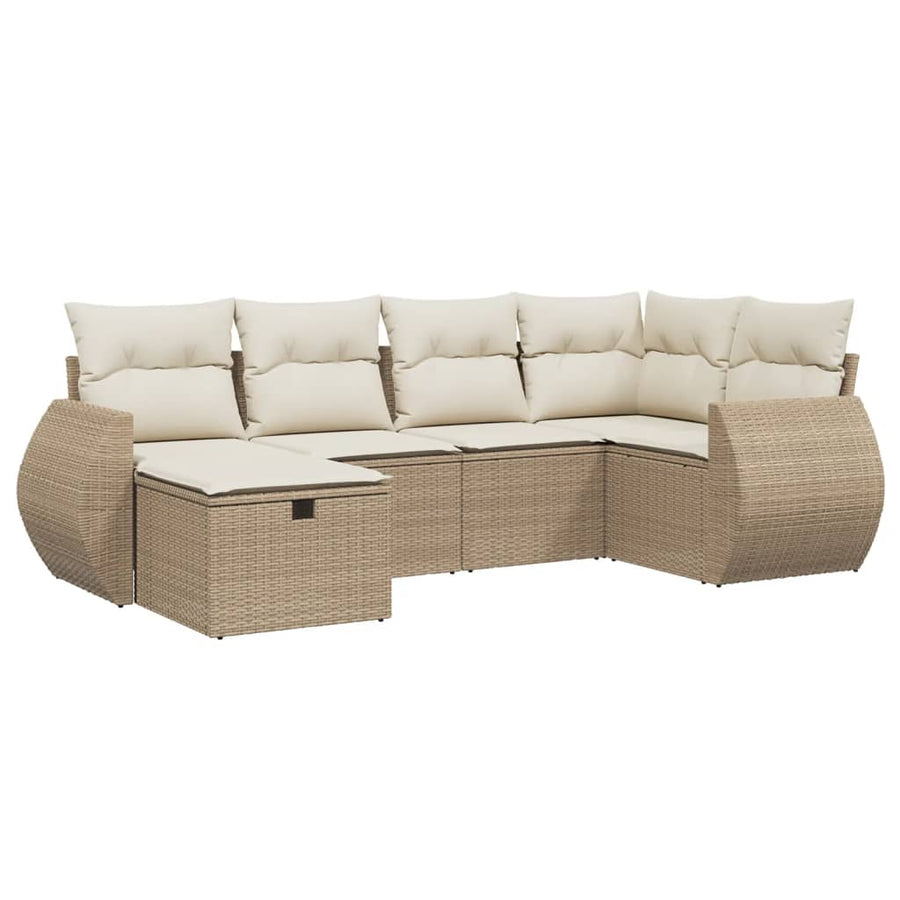 6-delige Loungeset met kussens poly rattan beige