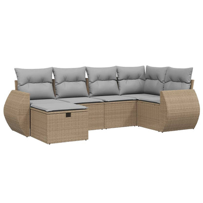 6-Delige Loungeset Met Kussens Poly Rattan Gemengd Beige