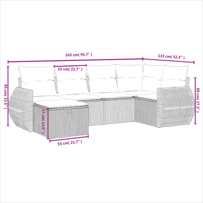 6-Delige Loungeset Met Kussens Poly Rattan Grijs