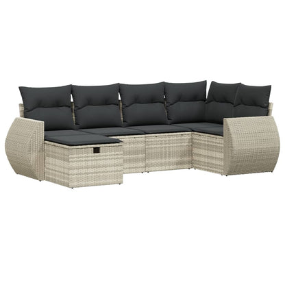 6-delige Loungeset met kussens poly rattan lichtgrijs
