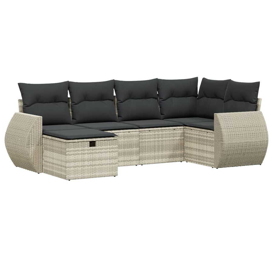 6-delige Loungeset met kussens poly rattan lichtgrijs
