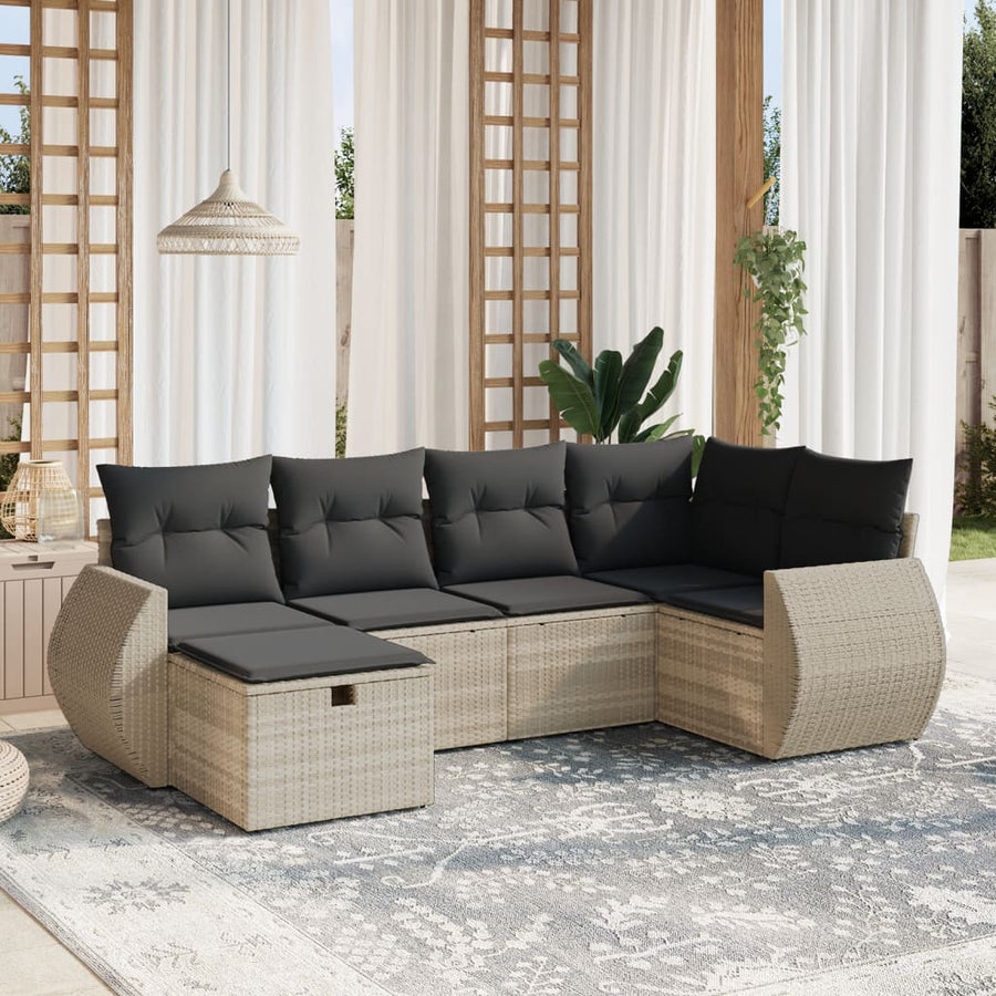 6-delige Loungeset met kussens poly rattan lichtgrijs