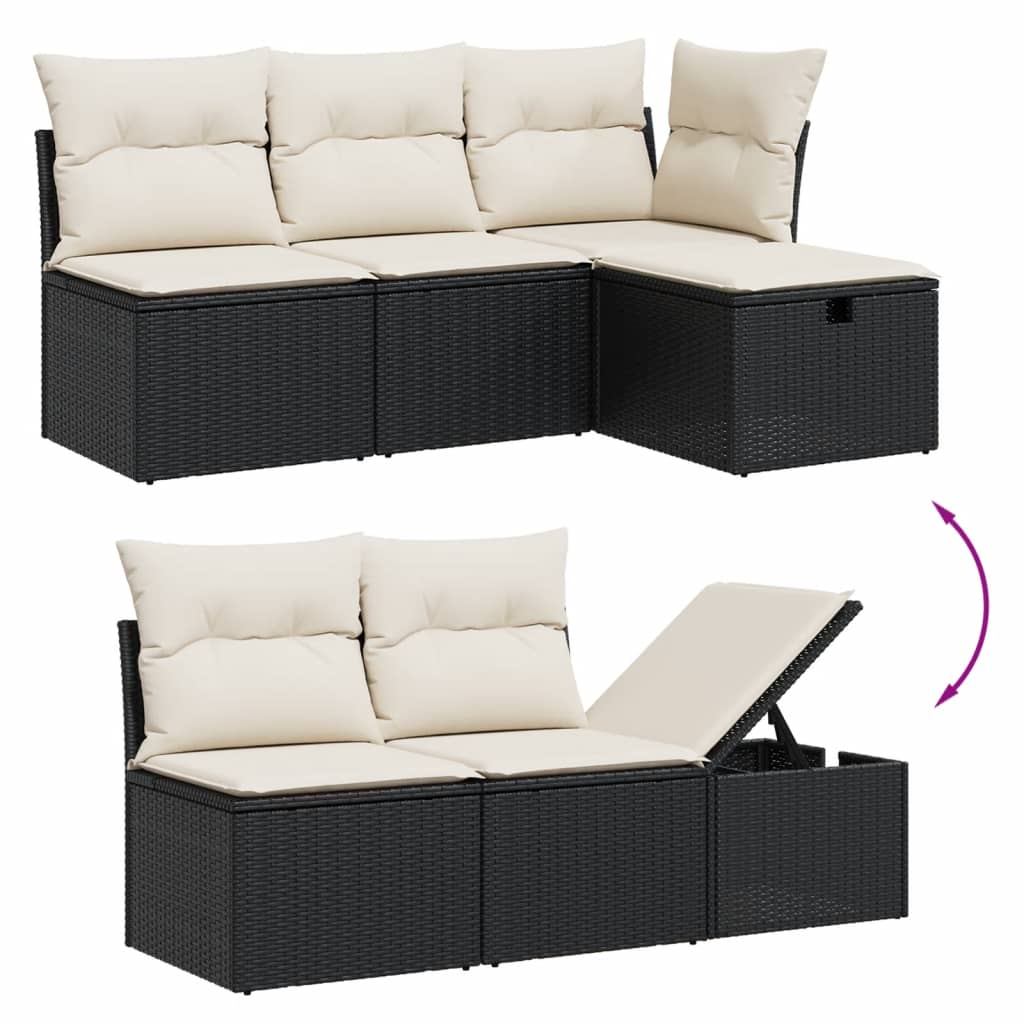 7-delige Loungeset met kussens poly rattan zwart