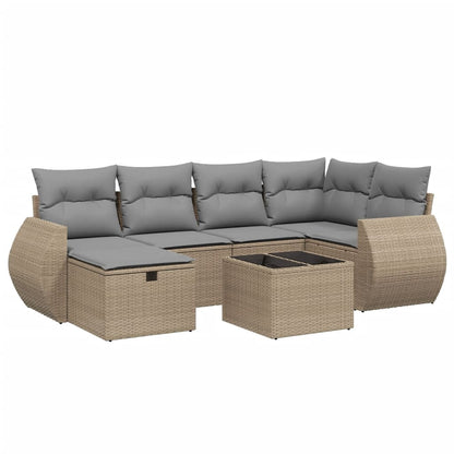 7-Delige Loungeset Met Kussens Poly Rattan Gemengd Beige