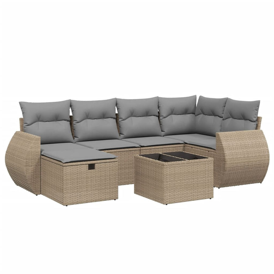7-Delige Loungeset Met Kussens Poly Rattan Gemengd Beige