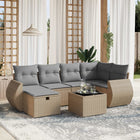 7-Delige Loungeset Met Kussens Poly Rattan Gemengd Beige