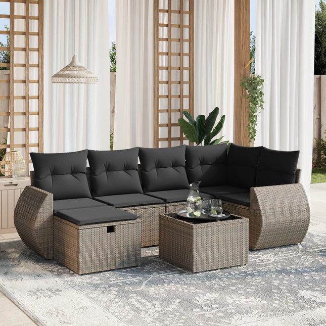 7-Delige Loungeset Met Kussens Poly Rattan Grijs