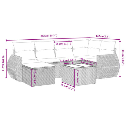 7-delige Loungeset met kussens poly rattan lichtgrijs