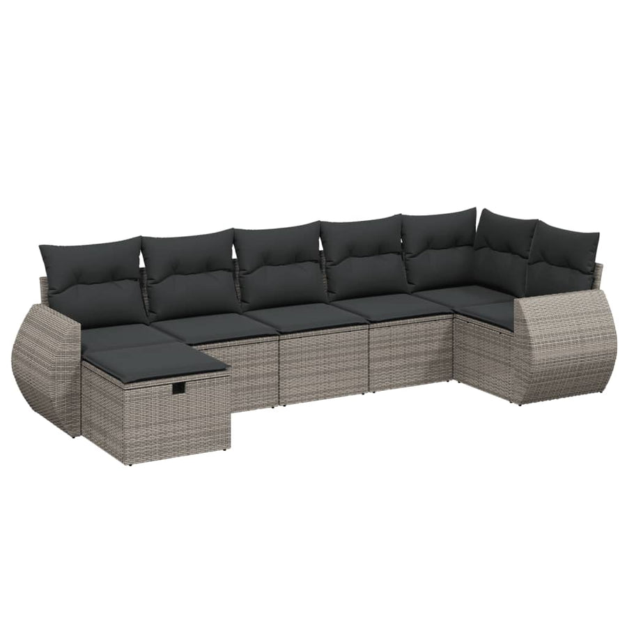 7-Delige Loungeset Met Kussens Poly Rattan Grijs