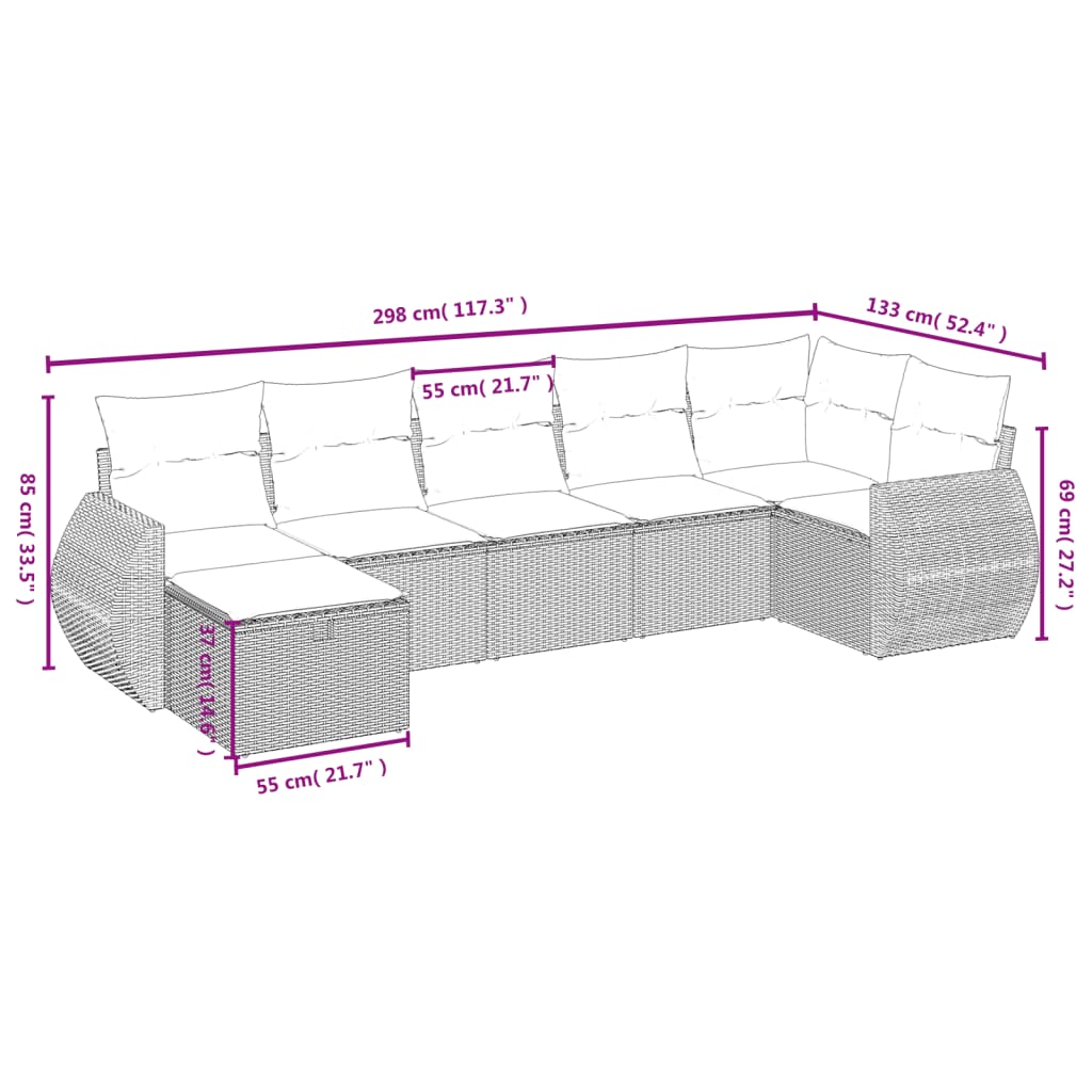 7-Delige Loungeset Met Kussens Poly Rattan Grijs
