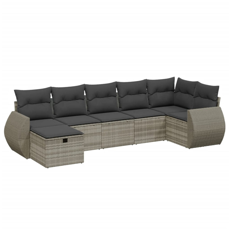 7-delige Loungeset met kussens poly rattan lichtgrijs