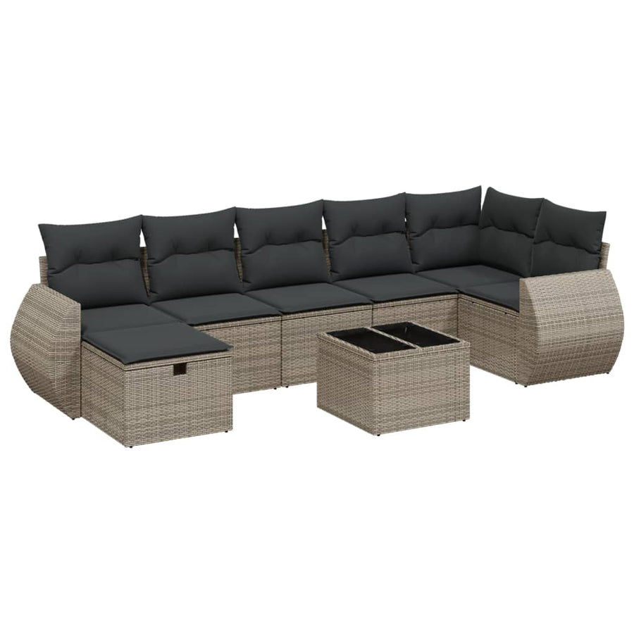 8-Delige Loungeset Met Kussens Poly Rattan Grijs