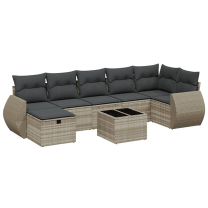 8-delige Loungeset met kussens poly rattan lichtgrijs