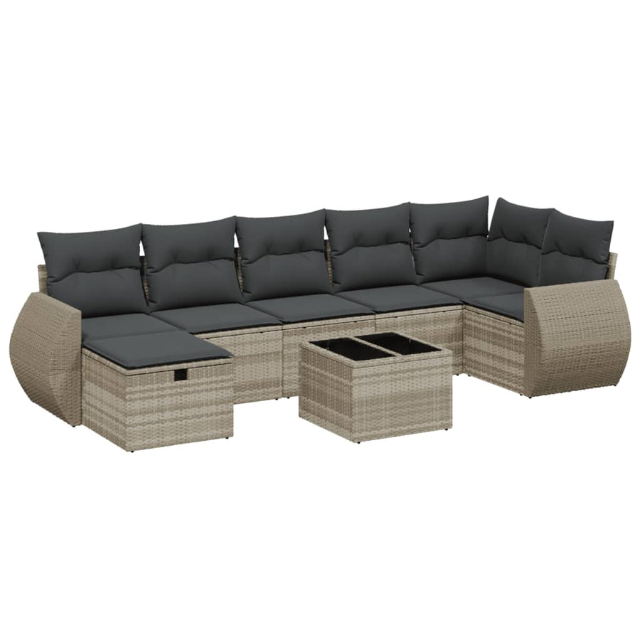 8-delige Loungeset met kussens poly rattan lichtgrijs