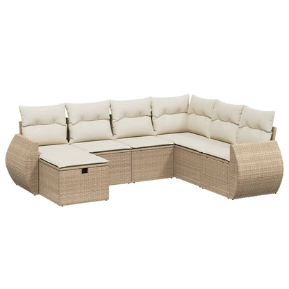 7-Delige Loungeset Met Kussens Poly Rattan Beige