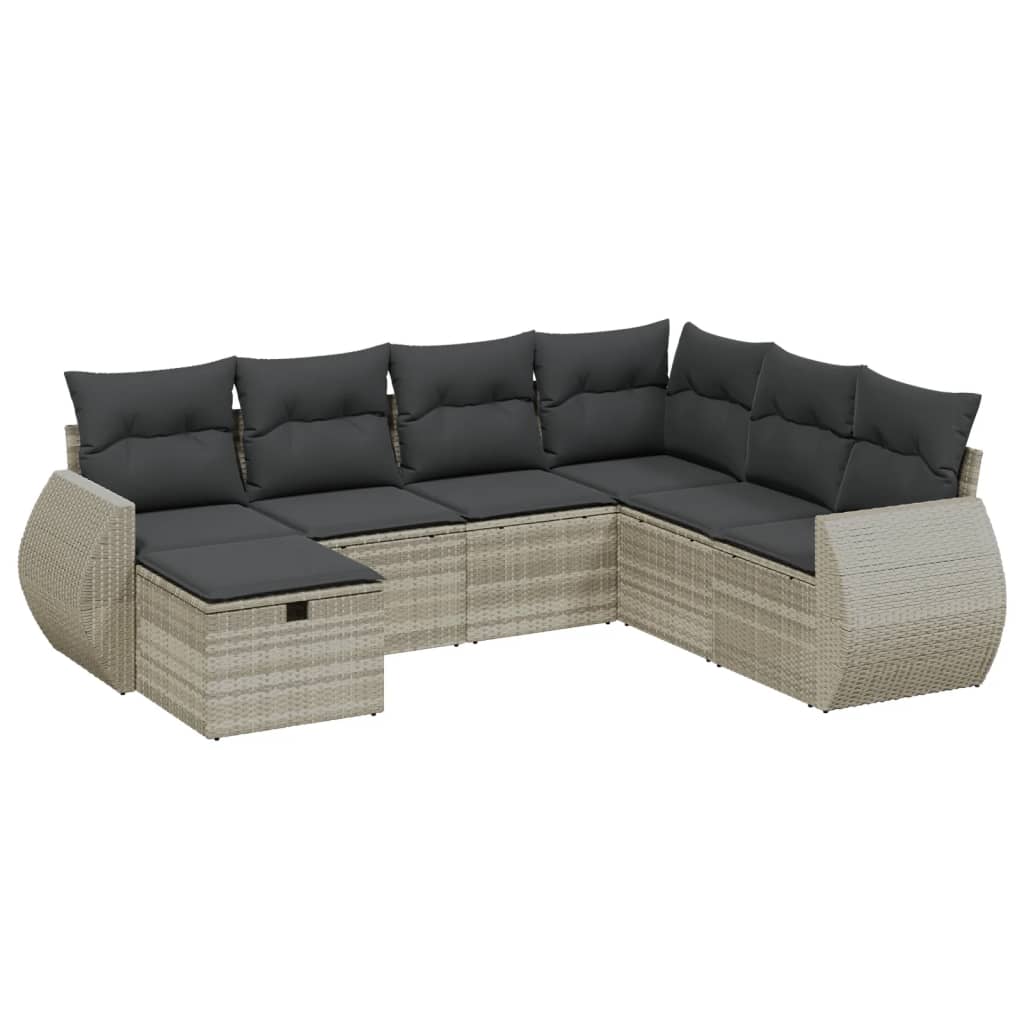 7-delige Loungeset met kussens poly rattan lichtgrijs