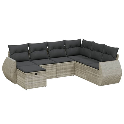 7-delige Loungeset met kussens poly rattan lichtgrijs
