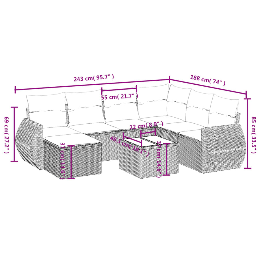 8-Delige Loungeset Met Kussens Poly Rattan Zwart