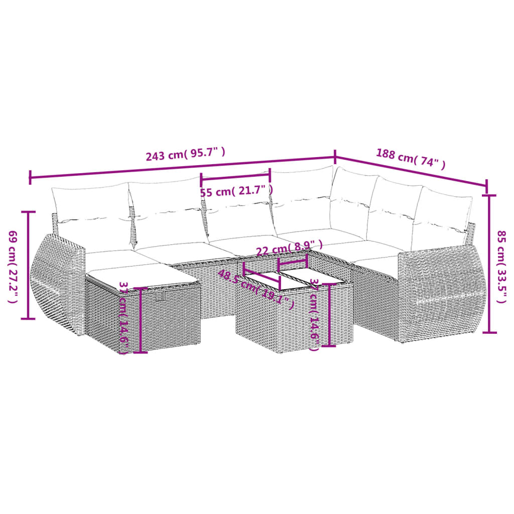 8-Delige Loungeset Met Kussens Poly Rattan Beige