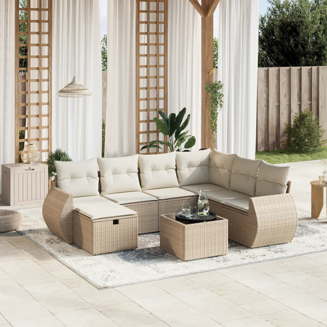 8-Delige Loungeset Met Kussens Poly Rattan Beige