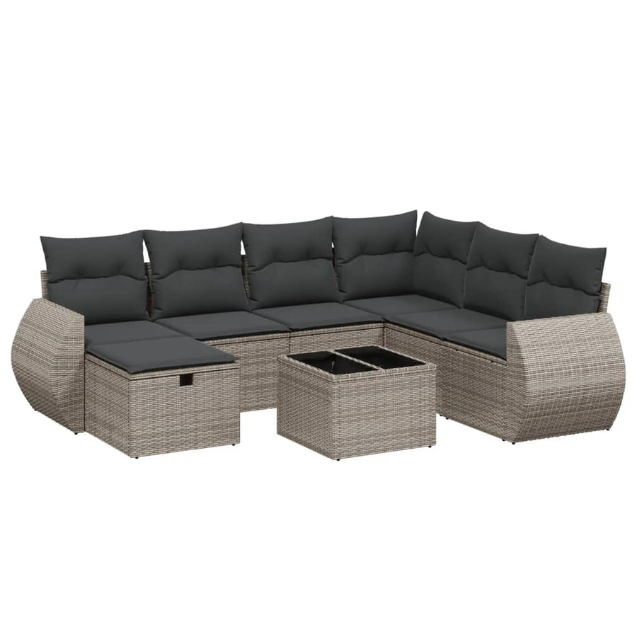 8-Delige Loungeset Met Kussens Poly Rattan Grijs