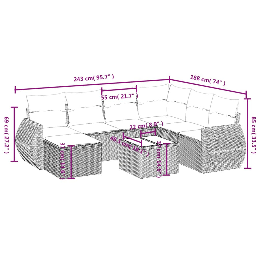 8-Delige Loungeset Met Kussens Poly Rattan Grijs